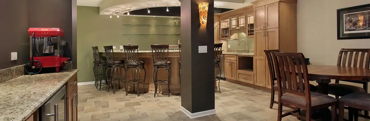modern basement remodeling with custom finishes and open layout in a home in Overland Park, KS