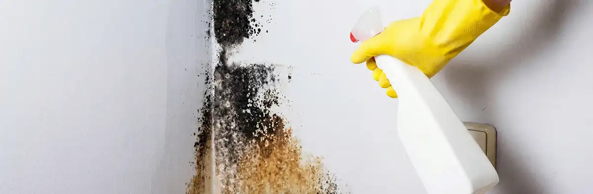 visible mold growth on an interior wall being treated during mold removal service in Overland Park, KS