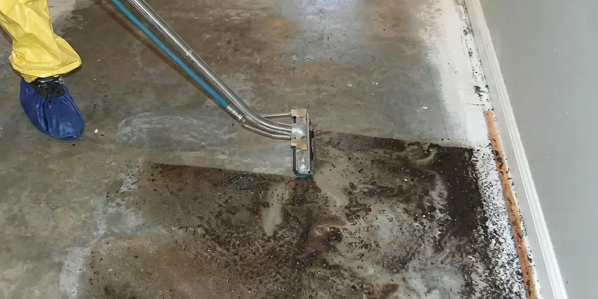sewage removal technicians extracting contaminated wastewater from a residential floor in Overland Park, KS